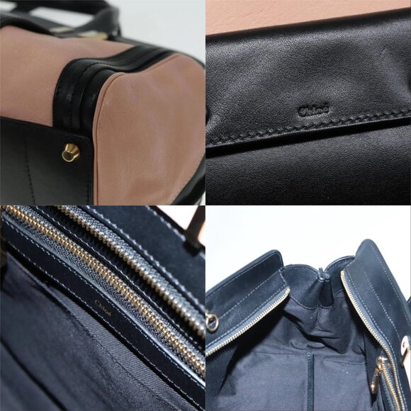 Chloe Alice Hand Bag Leather 2way Black Pink Auth am6912V - Picture 12 of 14